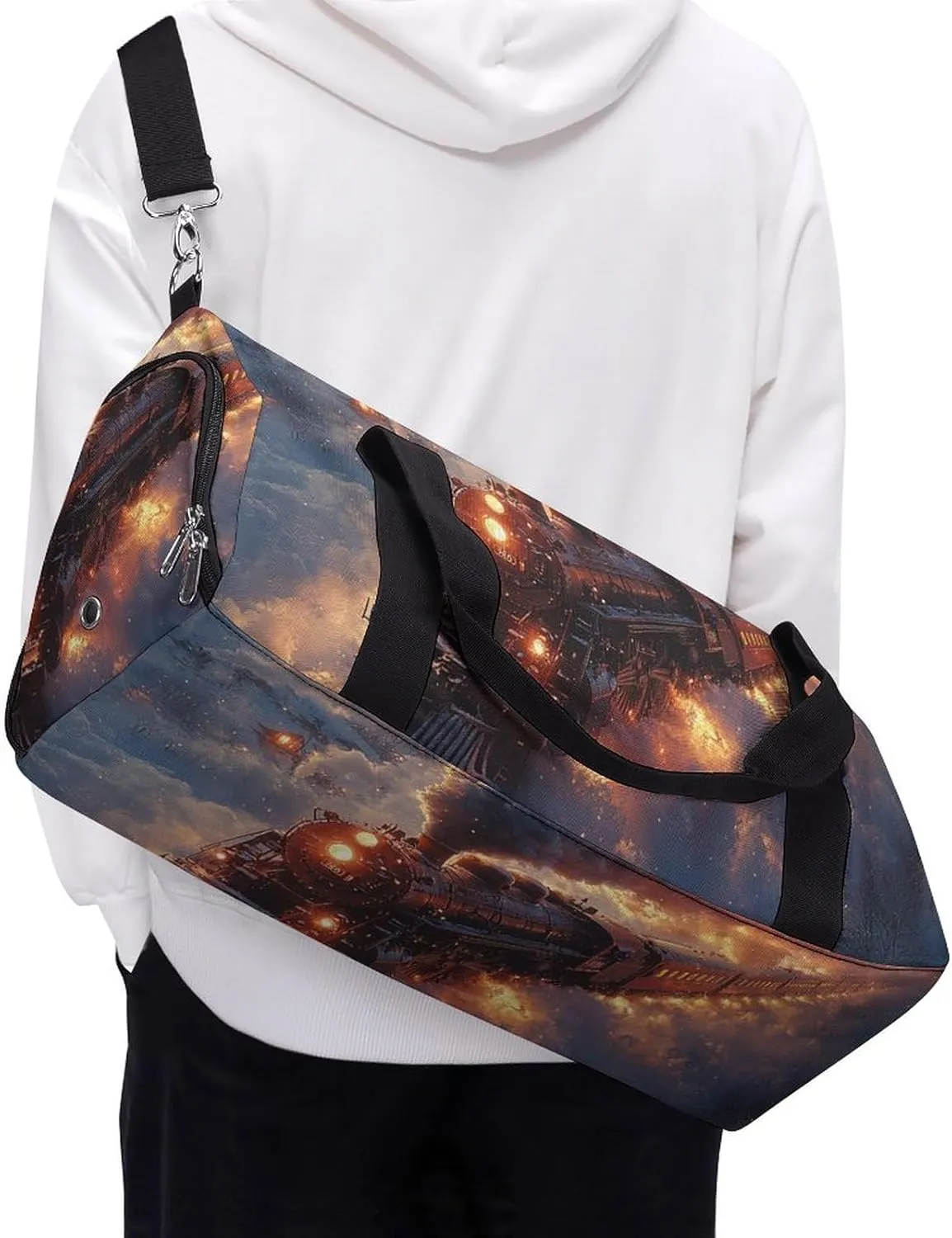Steam Train in Snow Fitness Large Gym Bag for Unisex with Shoe Compartment & Wet Pocket