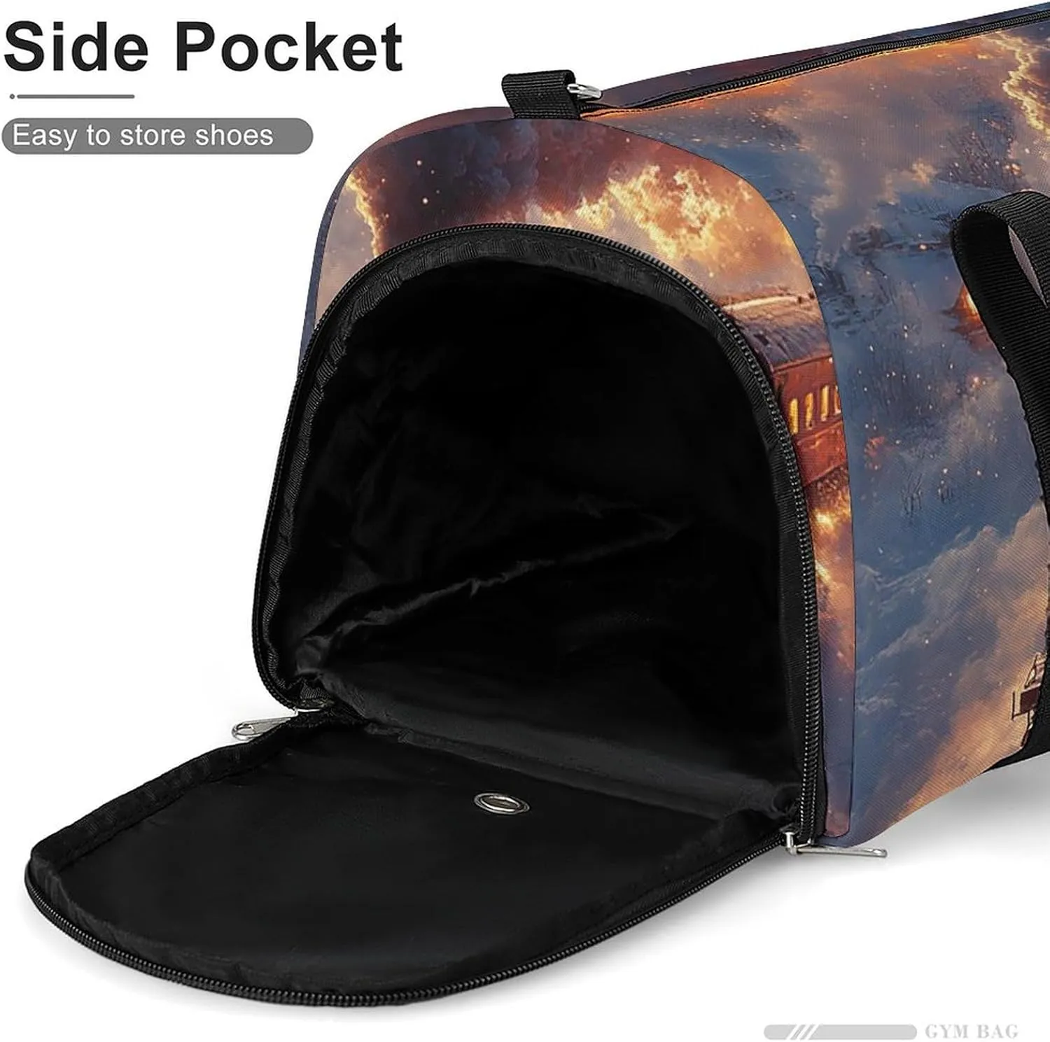 Steam Train in Snow Fitness Large Gym Bag for Unisex with Shoe Compartment & Wet Pocket