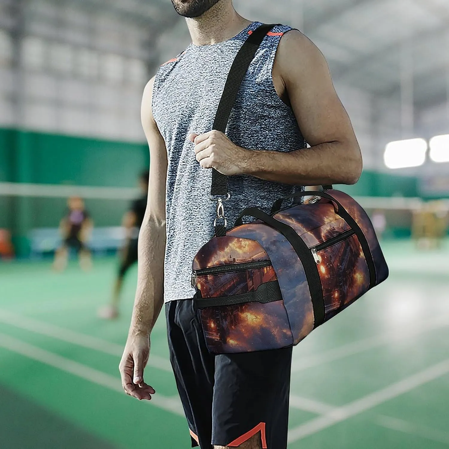 Steam Train in Snow Fitness Large Gym Bag for Unisex with Shoe Compartment & Wet Pocket