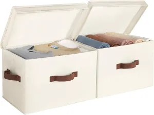 StorageWorks Fabric Storage Bins with lid, Decorative Boxes for Shelves, Closet Organizer Basket with Handles, Large, Ivory White, 2-Pack