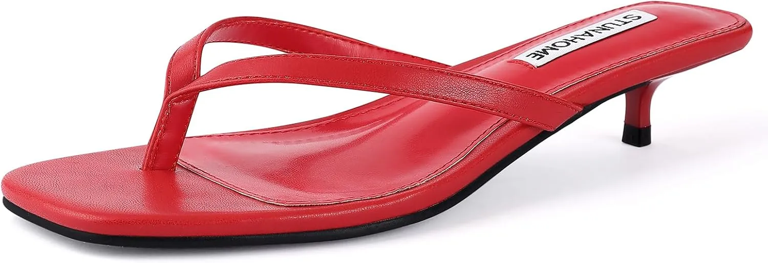 STUNAHOME Womens Kitten Heel Thong Sandals with Memory Foam Cute Flip Flop Heels for Women 1.4 Inches