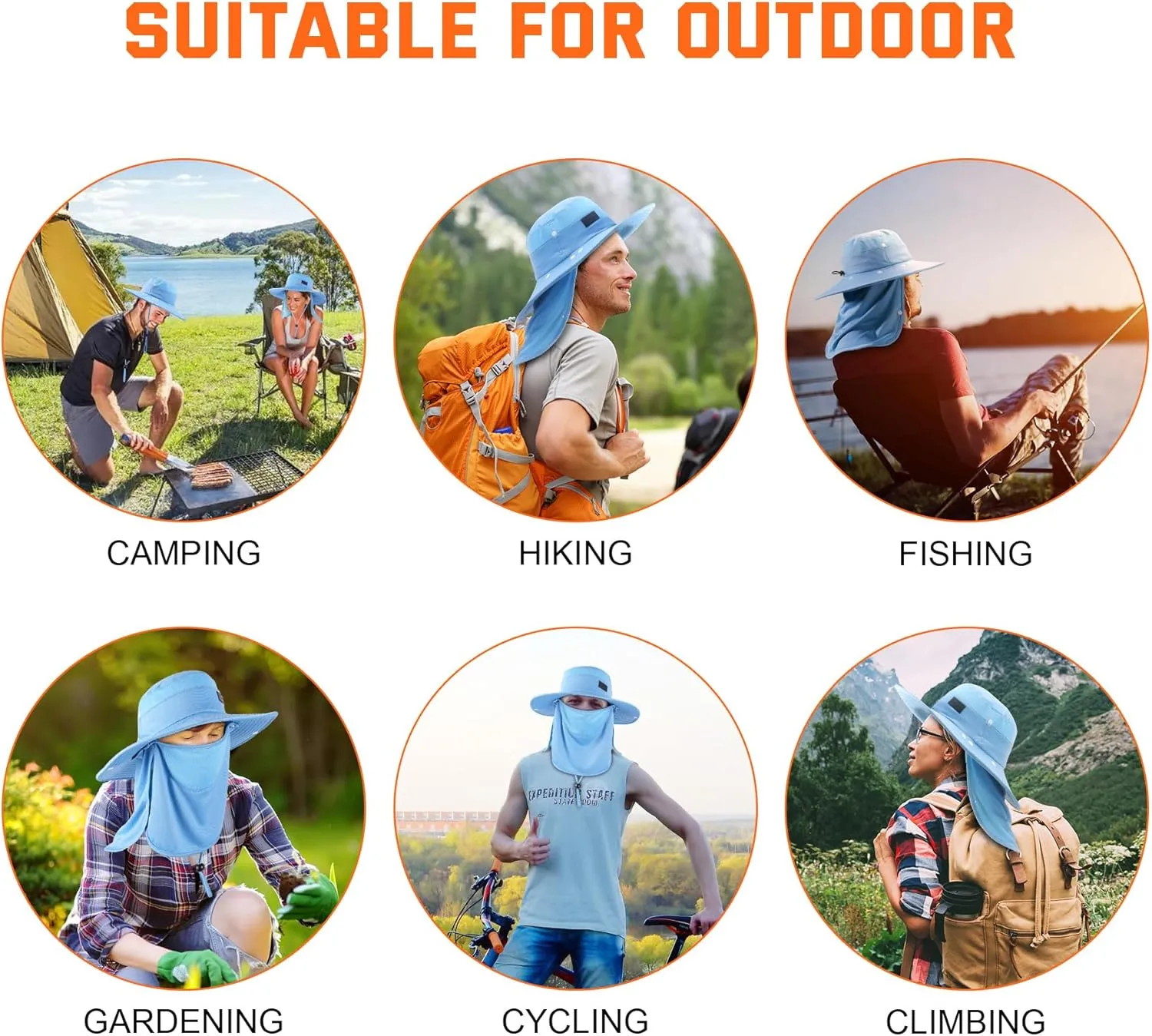Sukeen Fishing Hat for Men Women, Wide Brim Outdoor UPF 50  Sun Protection with Detachable Neck Flap and Face Mask