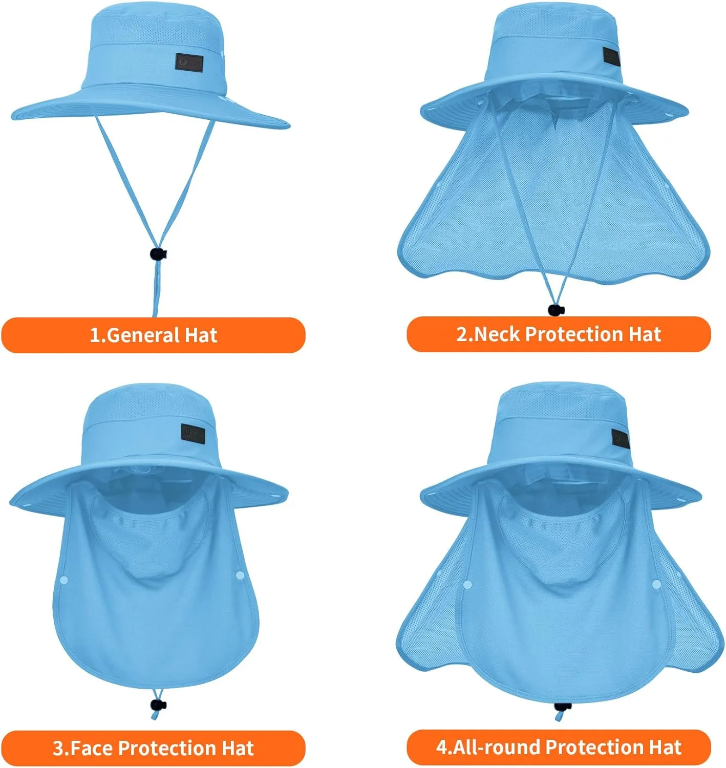 Sukeen Fishing Hat for Men Women, Wide Brim Outdoor UPF 50  Sun Protection with Detachable Neck Flap and Face Mask