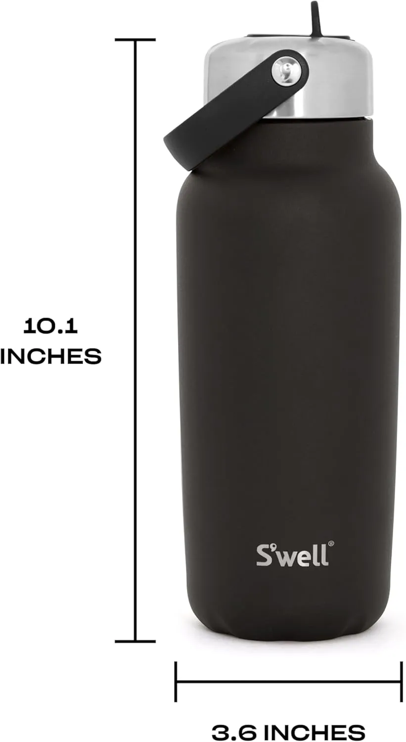S'well Recycled Stainless Steel Explorer with Flip Straw Lid, 32oz, Onyx, Triple Layered Vacuum Insulated Containers Keeps Drinks Cold for 42 Hours and Hot for 10