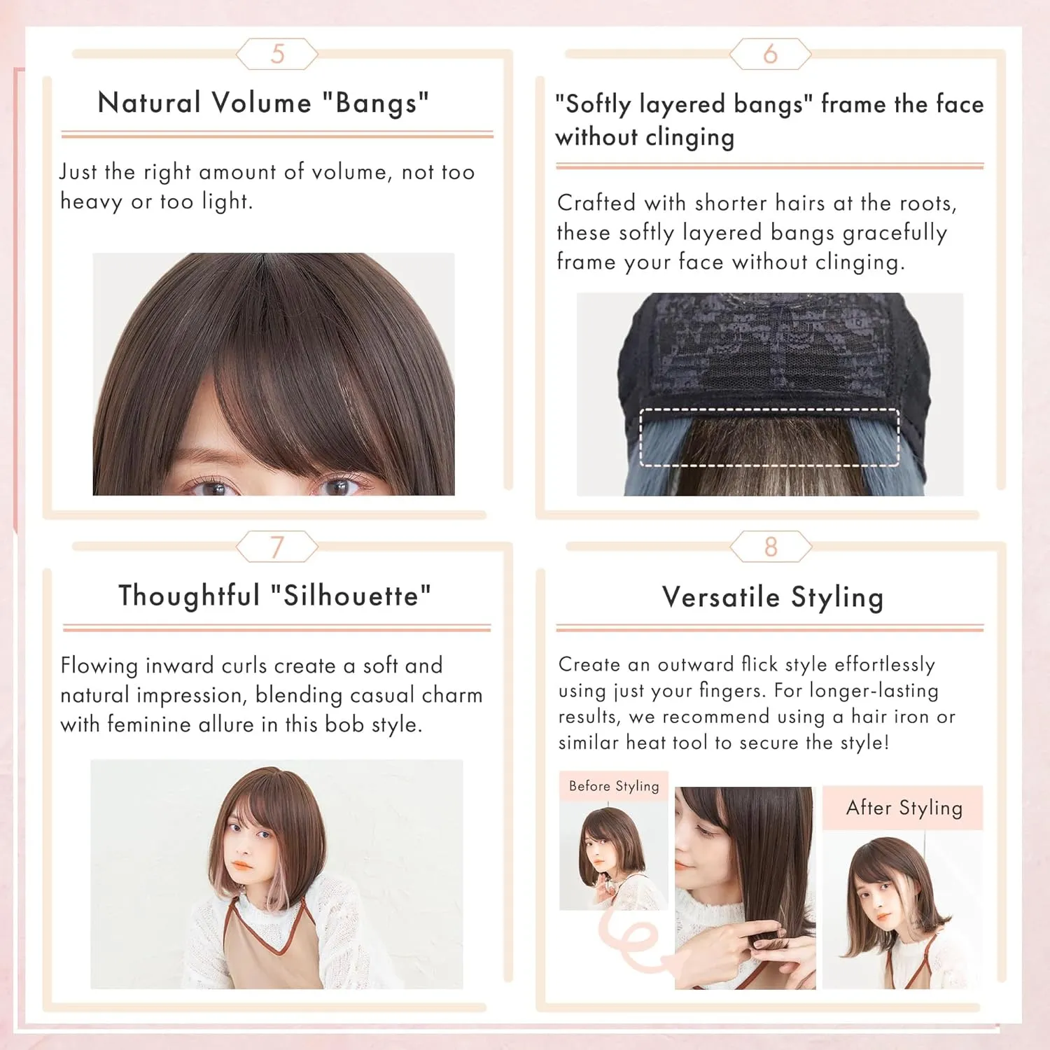 Synthetic Hair Inner Color Casual Bob Wig - Glueless, Heat-Resistant, Natural Crown & Comfortable Stretch Cap (Chocolate Brown & Purple Veil, M)