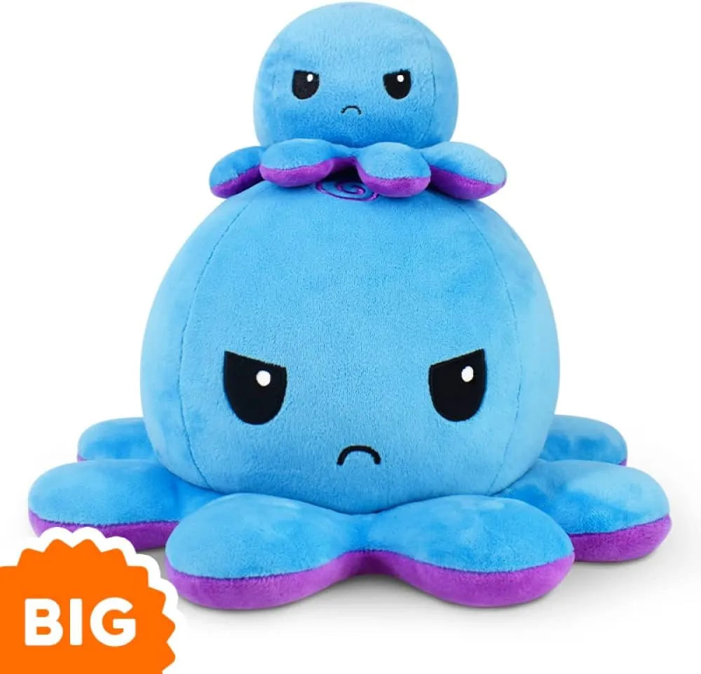 TeeTurtle - Original Reversible Big Octopus Plushie - Purple   Blue - Huggable and Soft Sensory Fidget Toy Stuffed Animals That Show Your Mood - Gift for Kids and Adults!