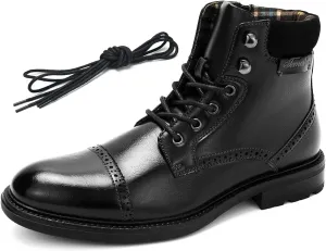 Temeshu Mens Casual Lace Up Motorcycle Boots Classic Combat Ankle Boots(with shoelaces) HH06 Black 9