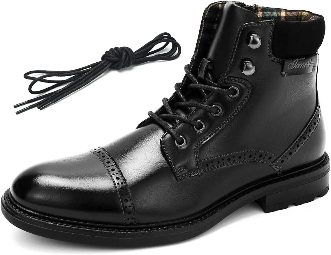 Temeshu Mens Casual Lace Up Motorcycle Boots Classic Combat Ankle Boots(with shoelaces) HH06 Black 9