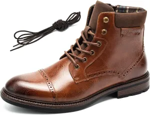 Temeshu Mens Casual Lace Up Motorcycle Boots Classic Combat Ankle Boots(with shoelaces) HH06 Brown 10.5