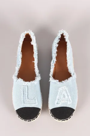 Tested Frayed Espadrille Slip Cap Contrast Toe Loafer On Smart design Denim Flat