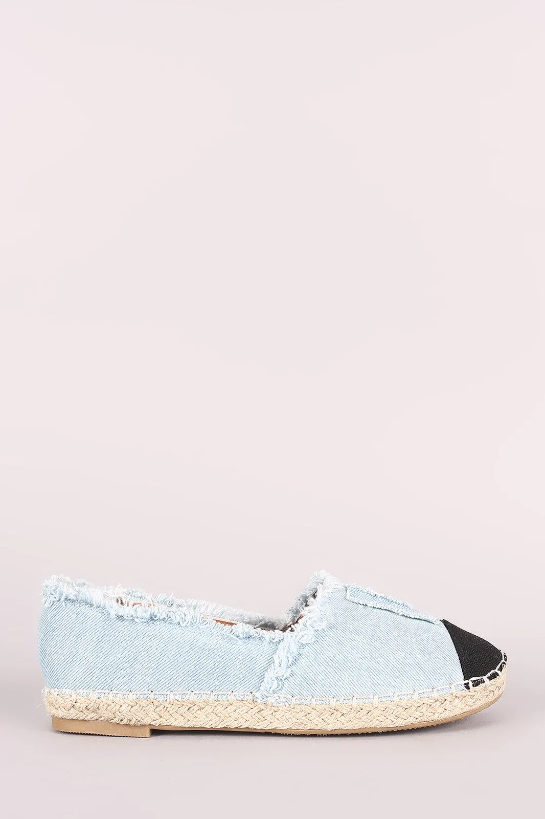 Tested Frayed Espadrille Slip Cap Contrast Toe Loafer On Smart design Denim Flat