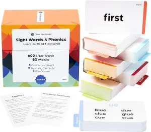Think Tank Scholar 652 Sight Words/Phonics Flash Cards, Learn to Read: CVC Blends, Short/Long Vowel Sounds, Dolch & Fry High Frequency Site Words   Games: Preschool PreK Kindergarten 1st 2nd 3rd Grade
