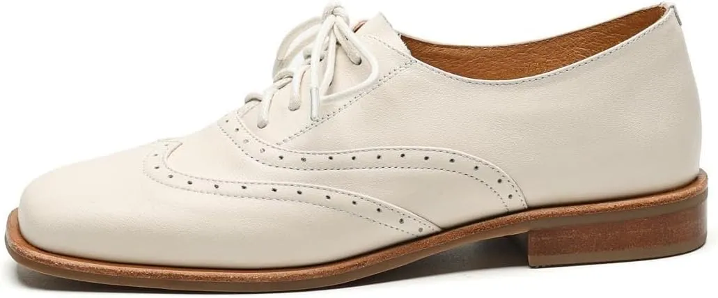 TinaCus Women's Genuine Leather Square Toe Baroque Lace Up Handmade Oxford Shoes