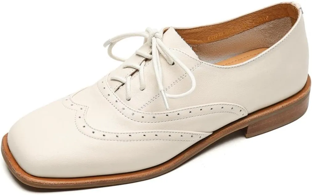 TinaCus Women's Genuine Leather Square Toe Baroque Lace Up Handmade Oxford Shoes