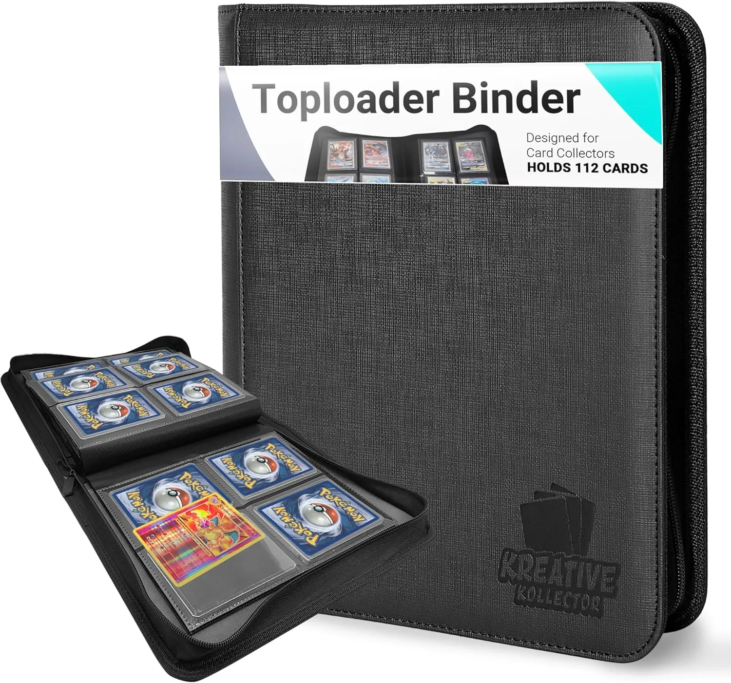 Toploader Binder – 4-Pocket Side Load Trading Card Album, Holds 112 Cards with 20 Toploader Sleeves, Compatible with Pokemon, MTG, Sports Cards, Top Loader Storage (Black)