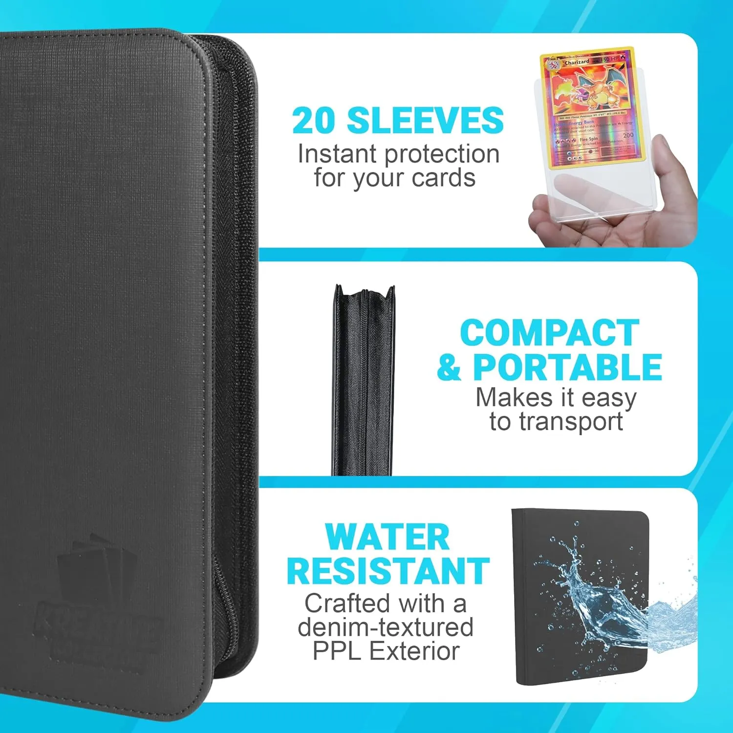 Toploader Binder – 4-Pocket Side Load Trading Card Album, Holds 112 Cards with 20 Toploader Sleeves, Compatible with Pokemon, MTG, Sports Cards, Top Loader Storage (Black)