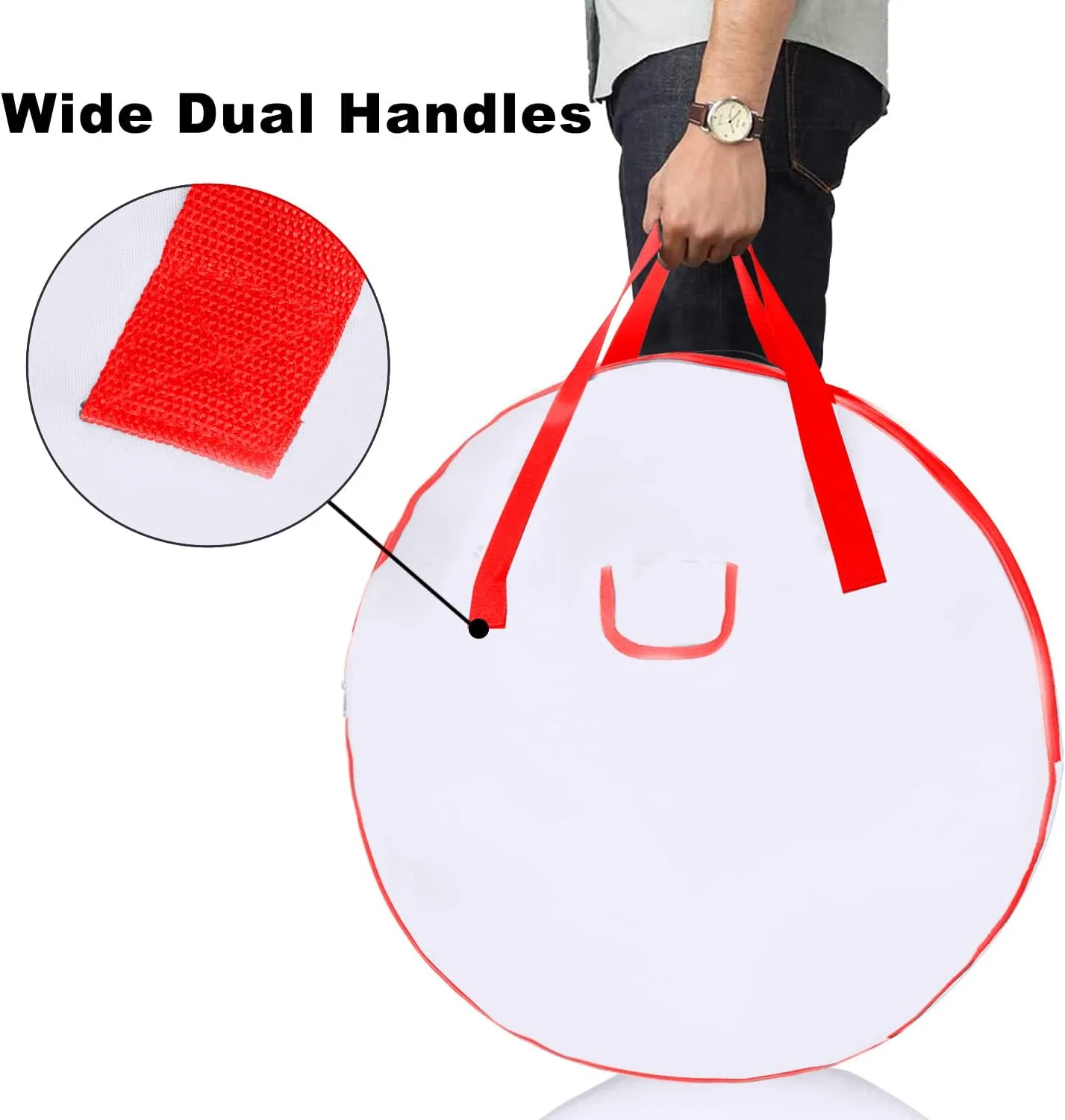 TQS 30" Christmas Garland Ornaments Wreath Storage Bag - Christmas Large Wreath Storage Container - Reinforced Wide Heavy Duty Handle and Double Sleek Zipper -Protect Your Party Decorations - White