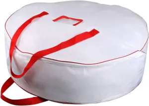 TQS 30" Christmas Garland Ornaments Wreath Storage Bag - Christmas Large Wreath Storage Container - Reinforced Wide Heavy Duty Handle and Double Sleek Zipper -Protect Your Party Decorations - White