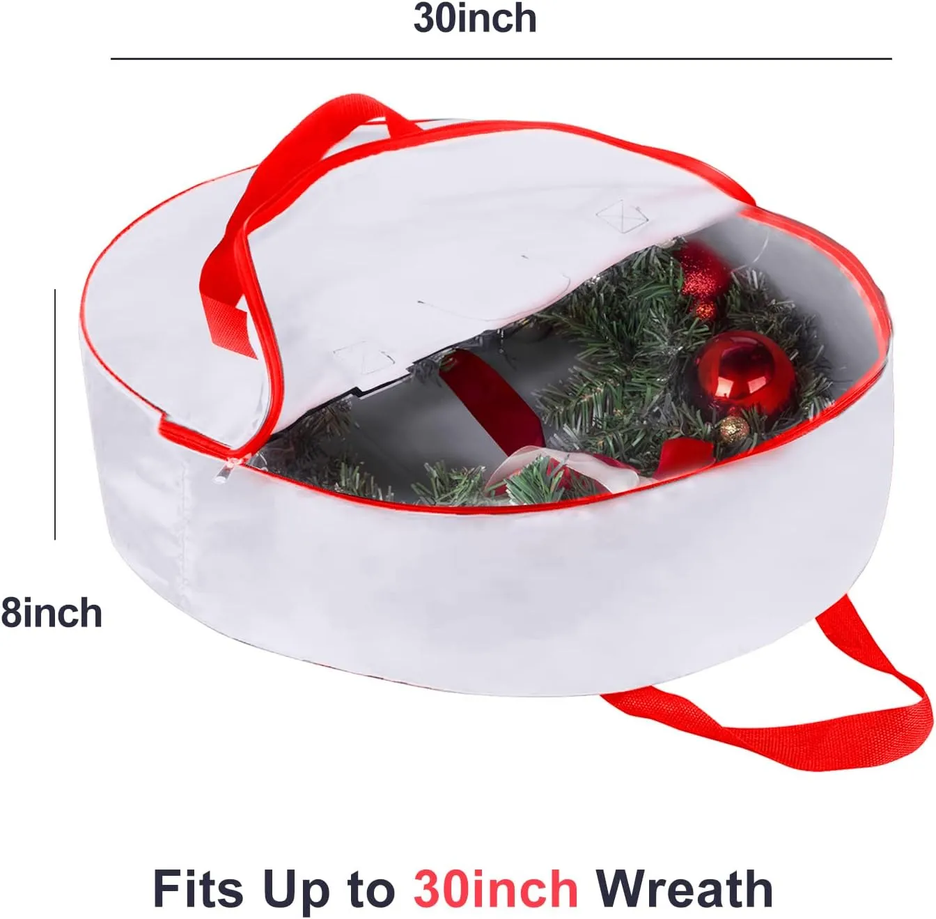 TQS 30" Christmas Garland Ornaments Wreath Storage Bag - Christmas Large Wreath Storage Container - Reinforced Wide Heavy Duty Handle and Double Sleek Zipper -Protect Your Party Decorations - White