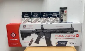 TR Sports Bundle of Crosman CFAR1B Full Auto R1 BB Air Rifle, Blowback Action CO2-Powered, 430 FPS, 1400 RPM, Black   4000 Steel BB   20 PK CO2