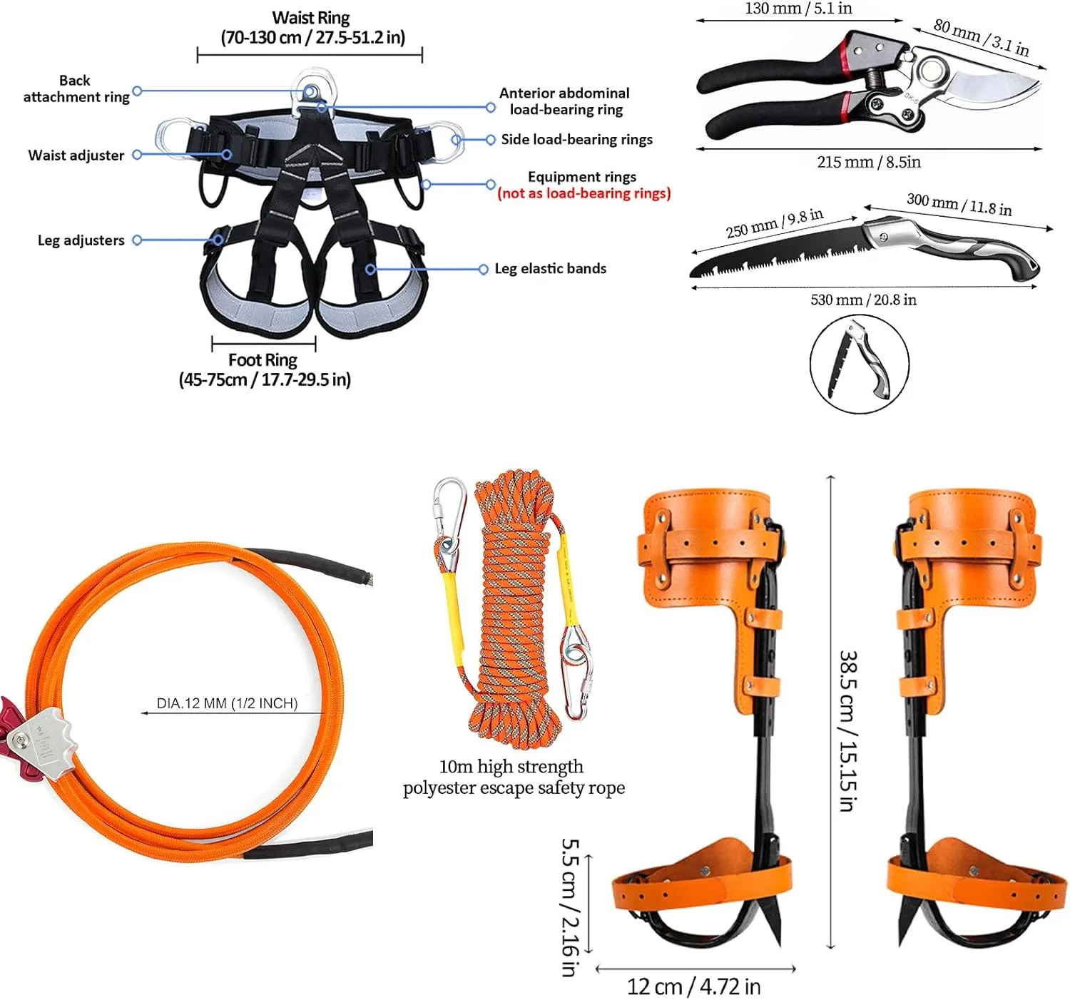 Tree Climbing Spikes,Tree Climbing Gear,Tree Climbing Kit Suitable for Climbing Trees, Picking Fruits,etc