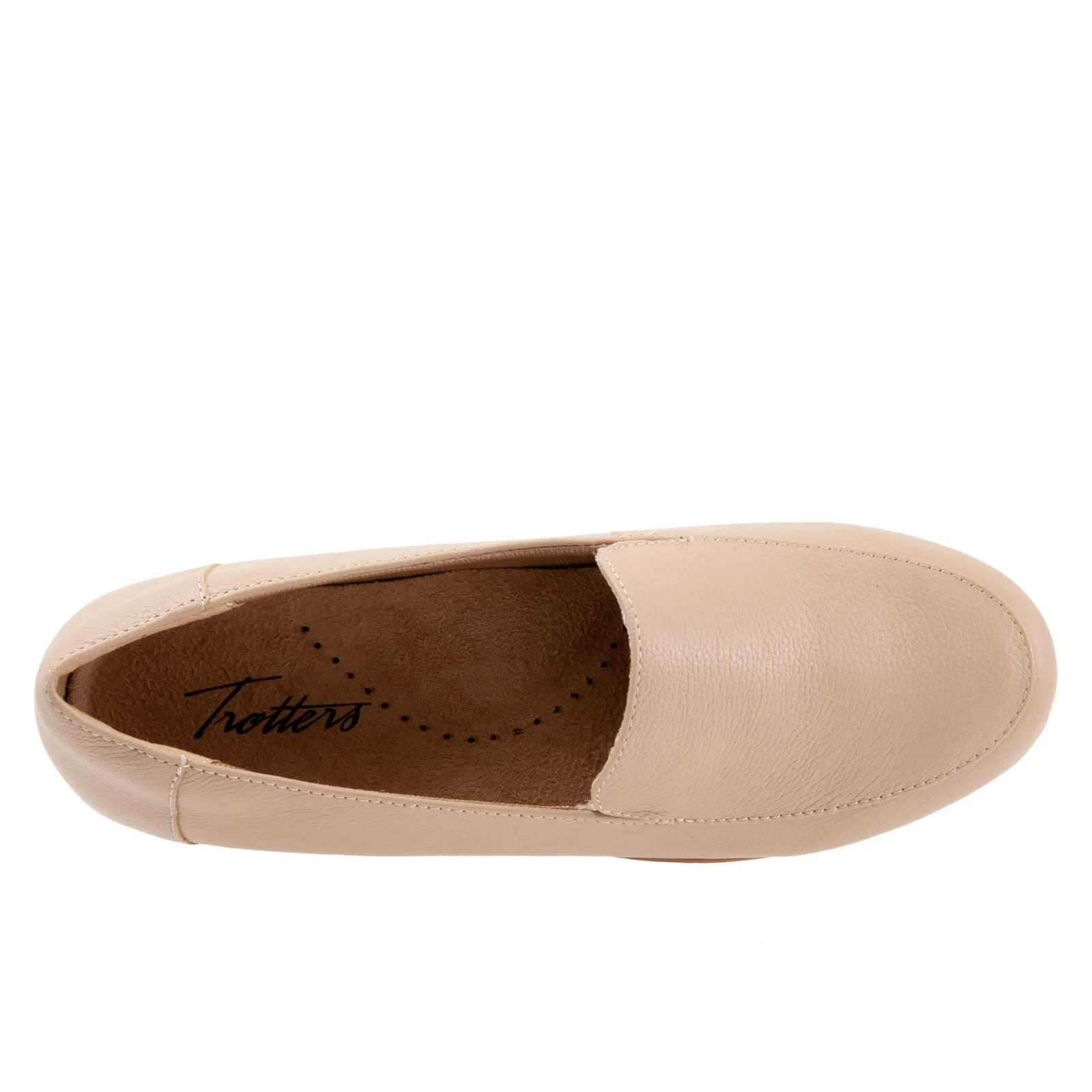 Trotters Deanna T2055-130 Womens Beige Wide Leather Loafer Flats Shoes