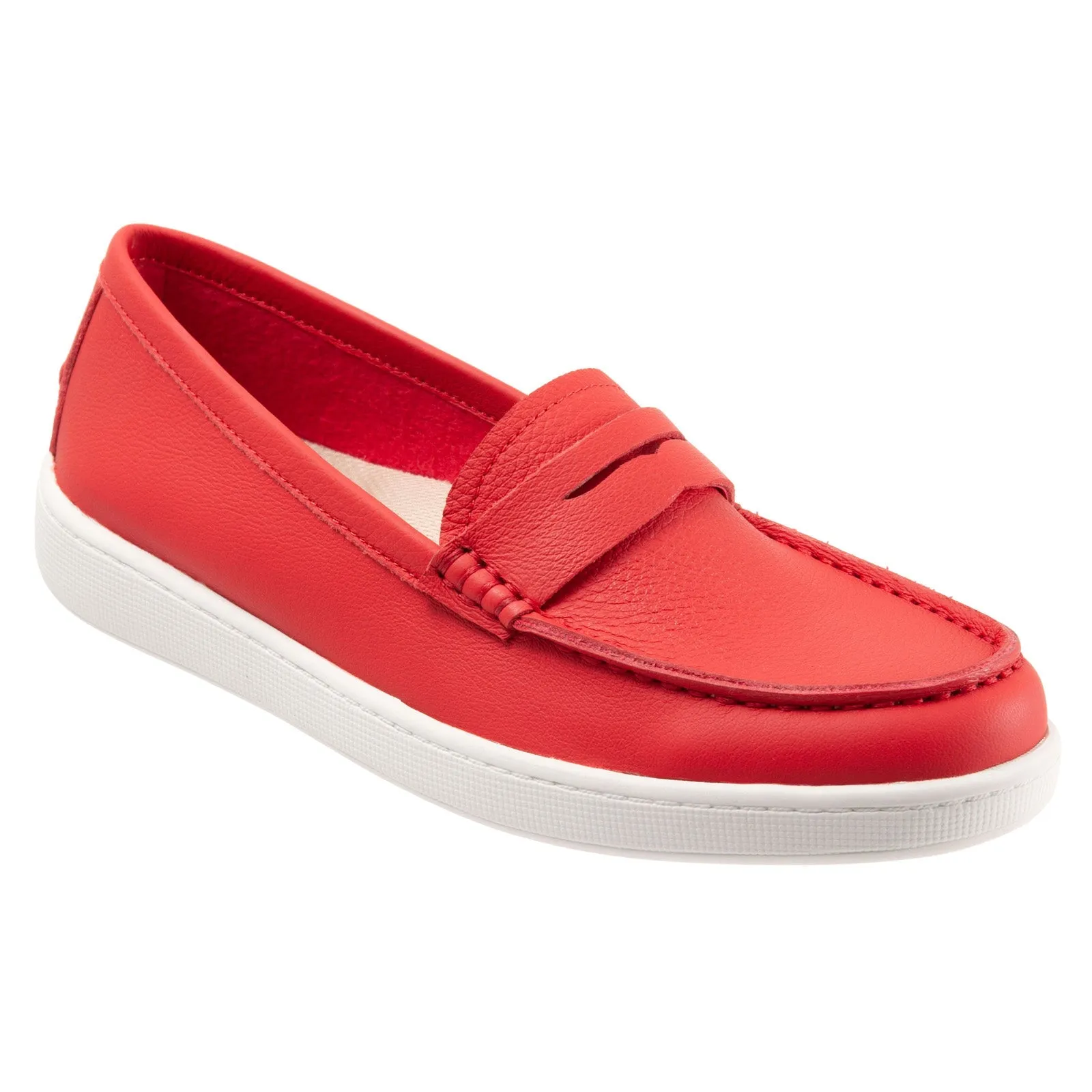 Trotters Dina T2000-600 Womens Red Narrow Leather Loafer Flats Shoes