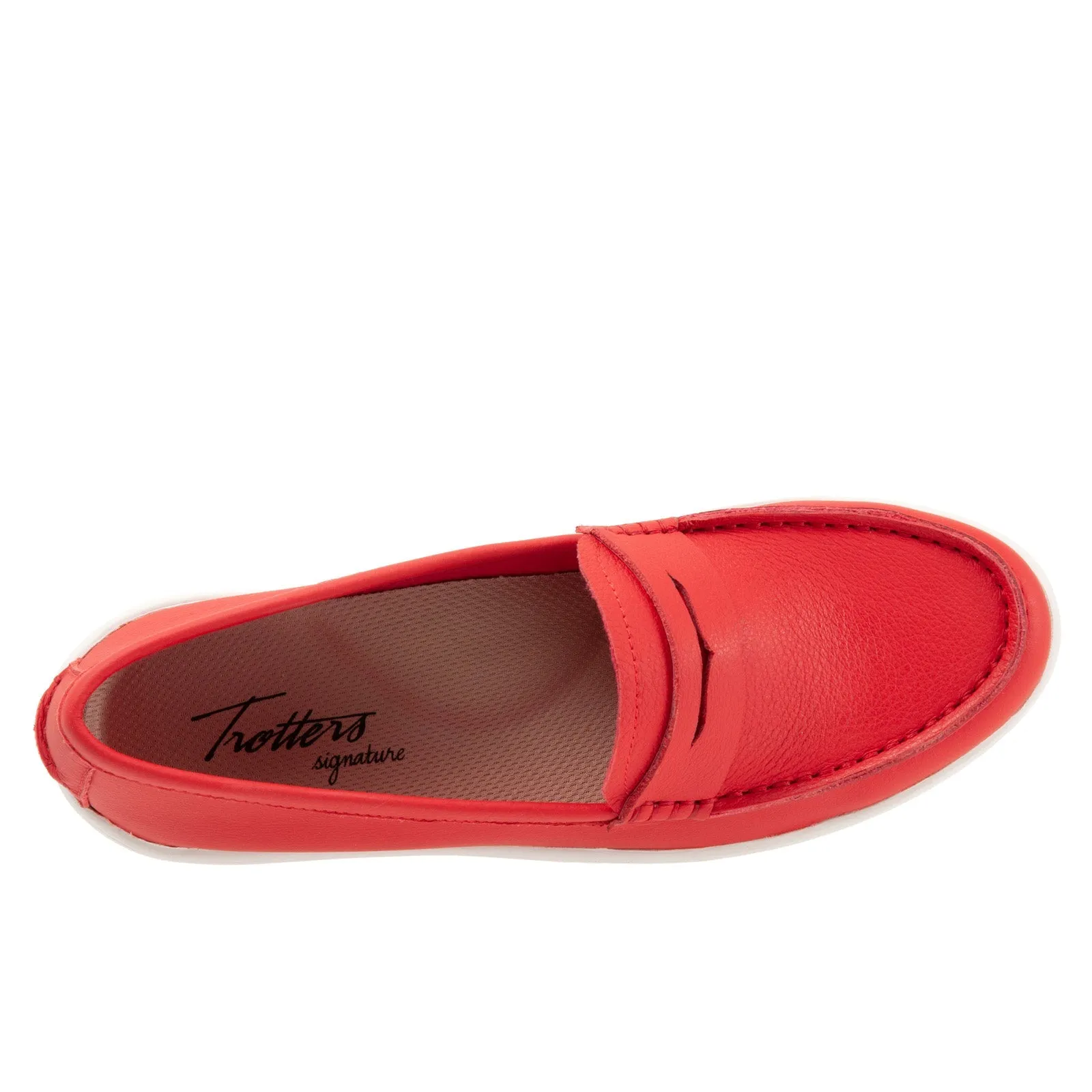 Trotters Dina T2000-600 Womens Red Narrow Leather Loafer Flats Shoes