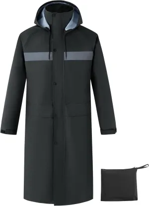 Ubon Mens Long Rain Coat Waterproof with Hood, Lightweight Rain Jacket Spring Windbreaker for Travel and Hiking