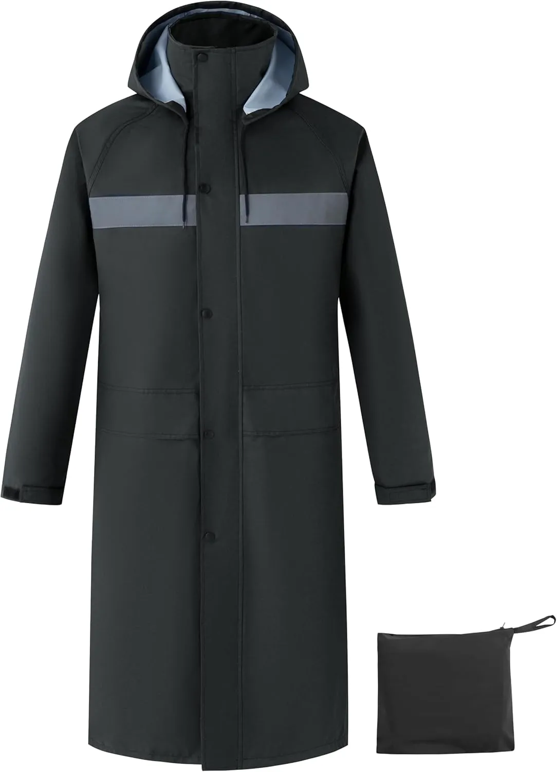 Ubon Mens Long Rain Coat Waterproof with Hood, Lightweight Rain Jacket Spring Windbreaker for Travel and Hiking