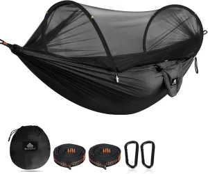Ultra-Light Travel Camping Hammock Pop-up Net Hammock 300kg Load Capacity,Breathable,Quick-Drying Parachute Nylon 2 Premium Carabiners,2 Tree Slings Included for Outdoor Backpacking Hiking