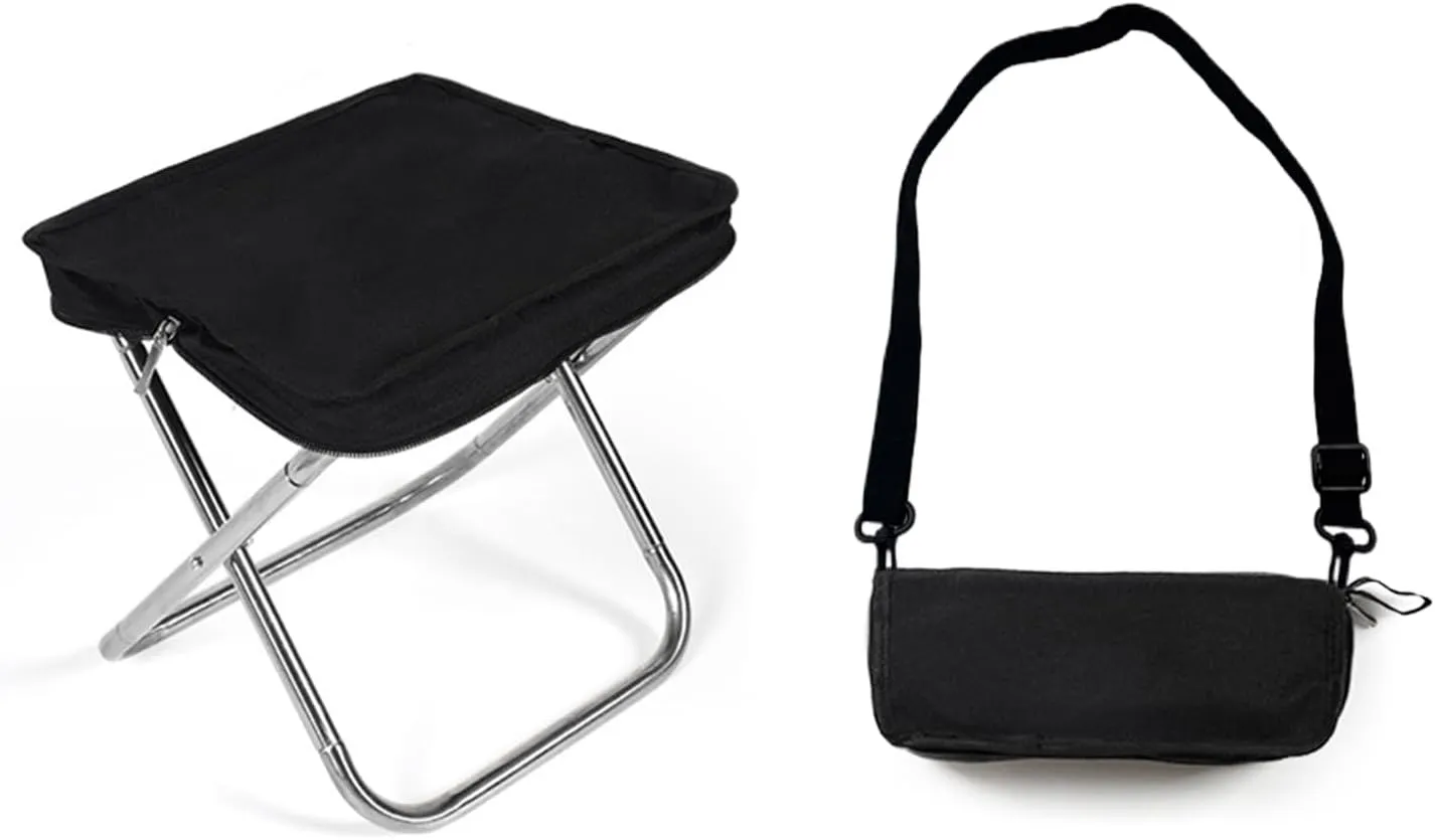 Ultra Lightweight Camping Stool - 350Lbs Heavy Duty Folding Stool with Adjustable Shoulder Strap, 1.5Lbs Compact Collapsible Footstool for Outdoor Travel, Hiking, Fishing, Concert, Picnic