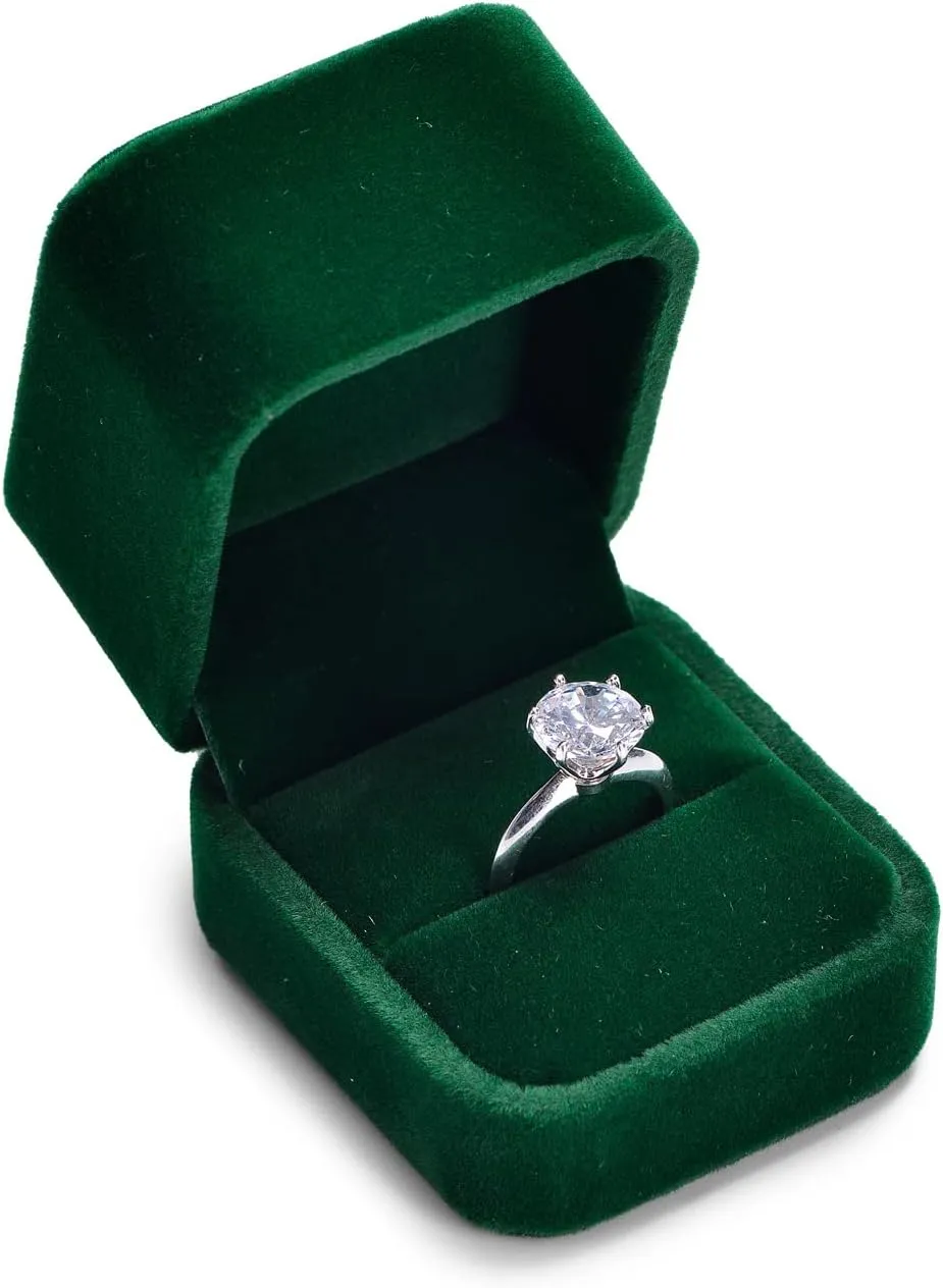 Velvet Ring Box Dark Green Ring Box Flip Top Velvet Ring Box for Proposal, Wedding, Birthday, Engagement
