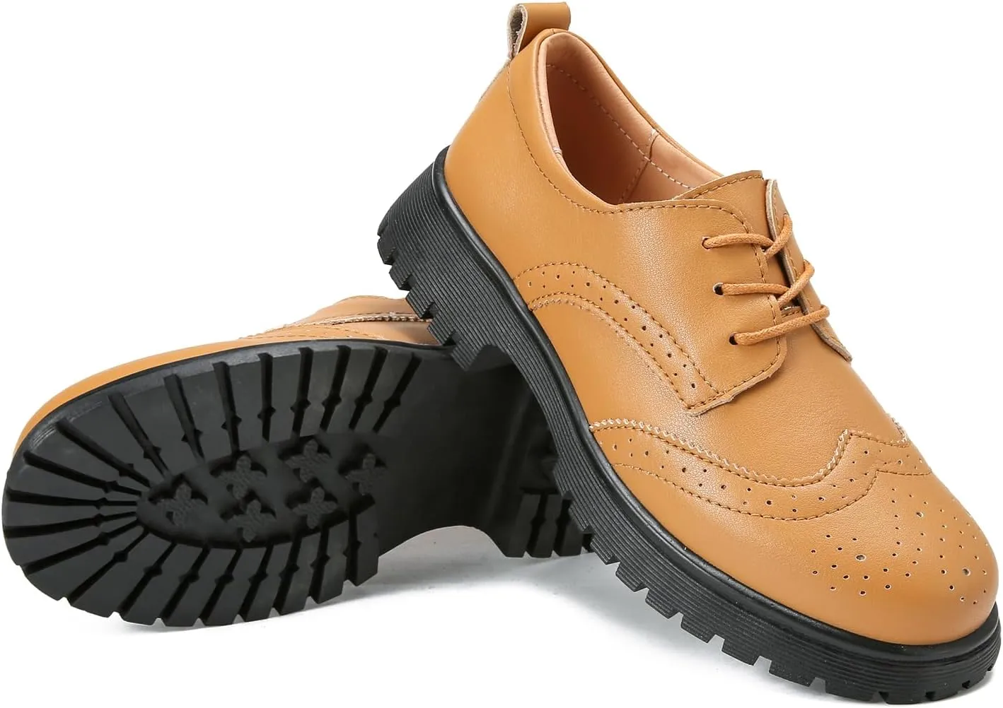 Veroders Women's Wingtip Brogue Oxfords Dress Pumps Platform Lace-Up Round Toe Oxfords Chunky Pumps Business Classic Formal School
