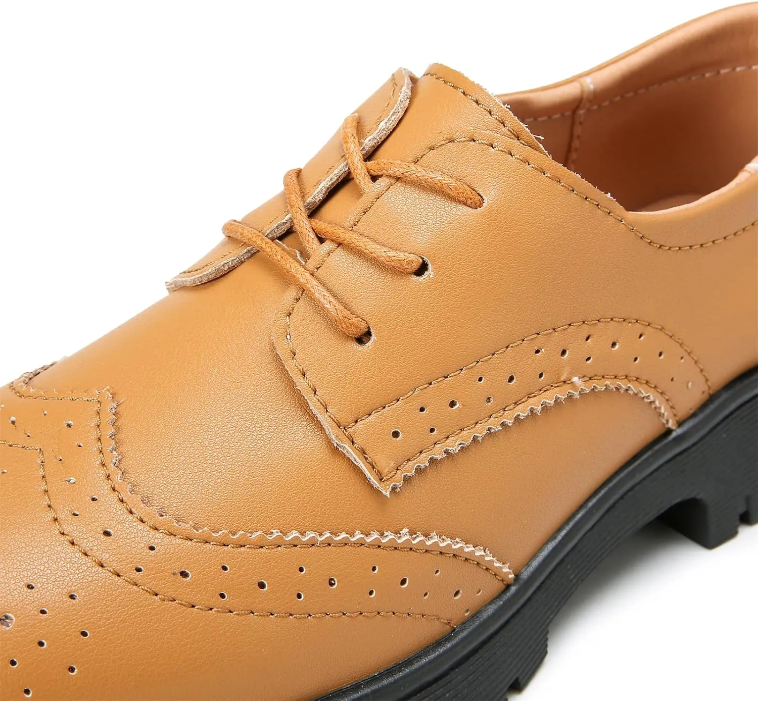 Veroders Women's Wingtip Brogue Oxfords Dress Pumps Platform Lace-Up Round Toe Oxfords Chunky Pumps Business Classic Formal School