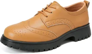 Veroders Women's Wingtip Brogue Oxfords Dress Pumps Platform Lace-Up Round Toe Oxfords Chunky Pumps Business Classic Formal School