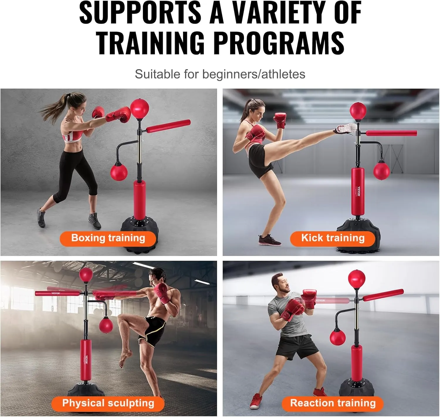 VEVOR Boxing Speed Trainer, Punching Bag with Stand, Reflex Boxing Bag for Teens & Adults, Height Adjustable Free Standing Strike Bag Set with Gloves, Workout Speed Bag for Home Gym Training