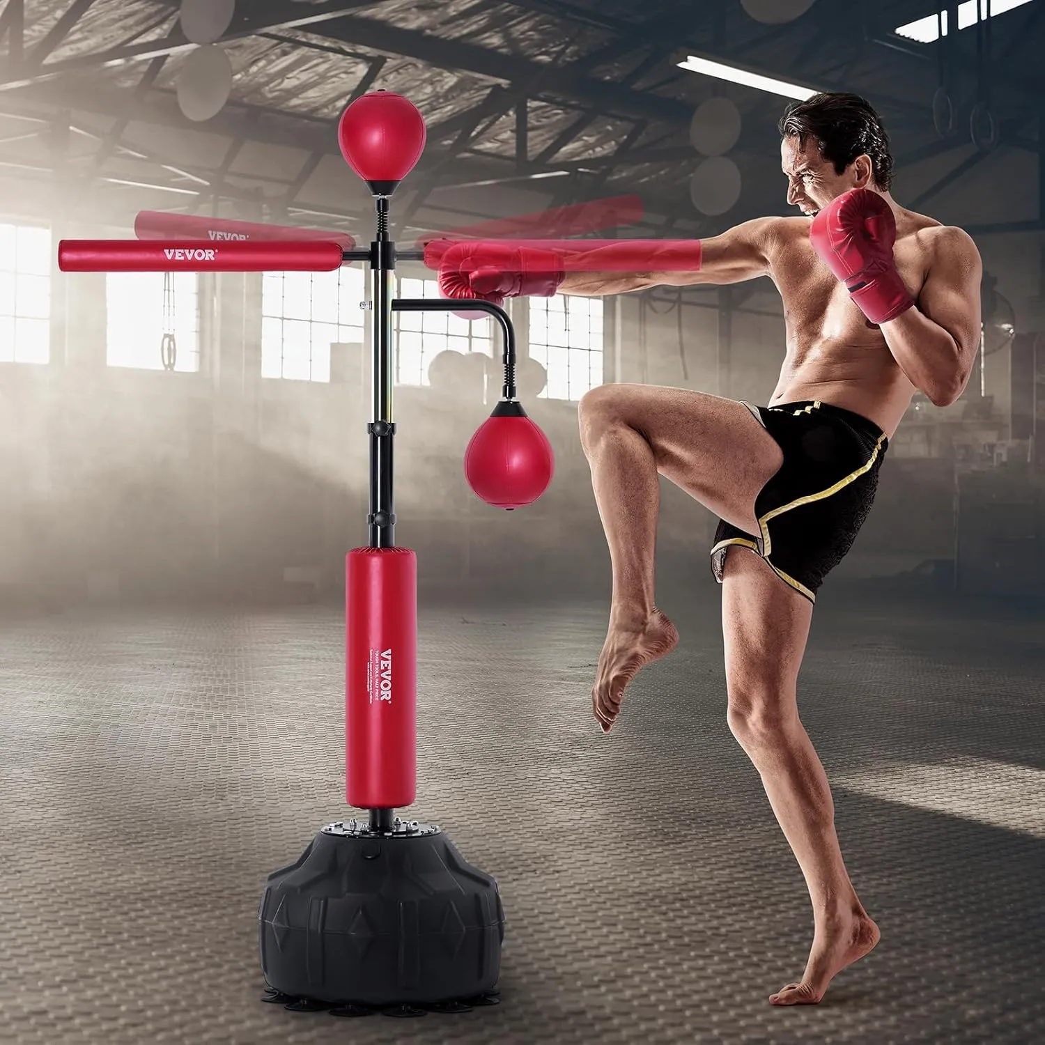 VEVOR Boxing Speed Trainer, Punching Bag with Stand, Reflex Boxing Bag for Teens & Adults, Height Adjustable Free Standing Strike Bag Set with Gloves, Workout Speed Bag for Home Gym Training