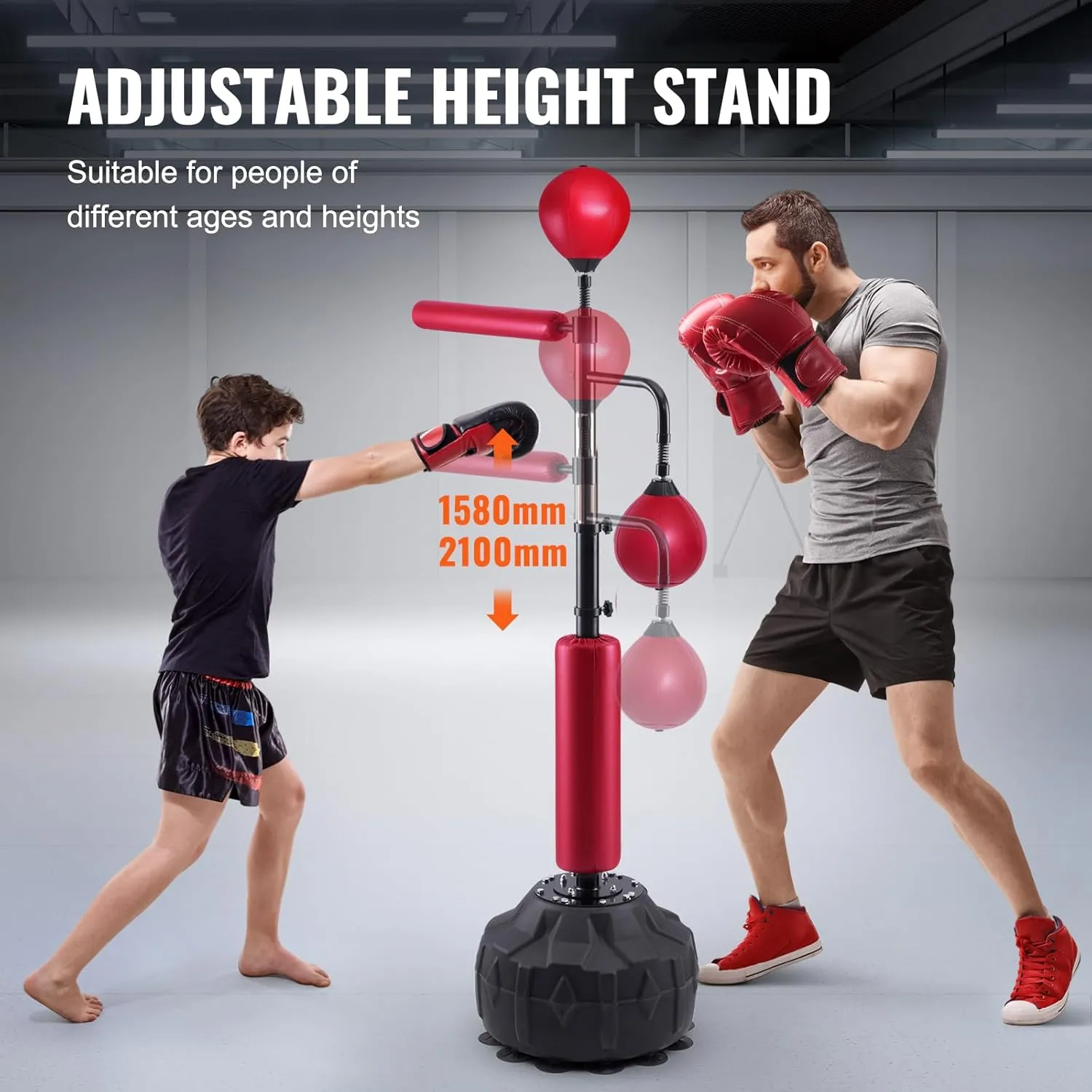 VEVOR Boxing Speed Trainer, Punching Bag with Stand, Reflex Boxing Bag for Teens & Adults, Height Adjustable Free Standing Strike Bag Set with Gloves, Workout Speed Bag for Home Gym Training