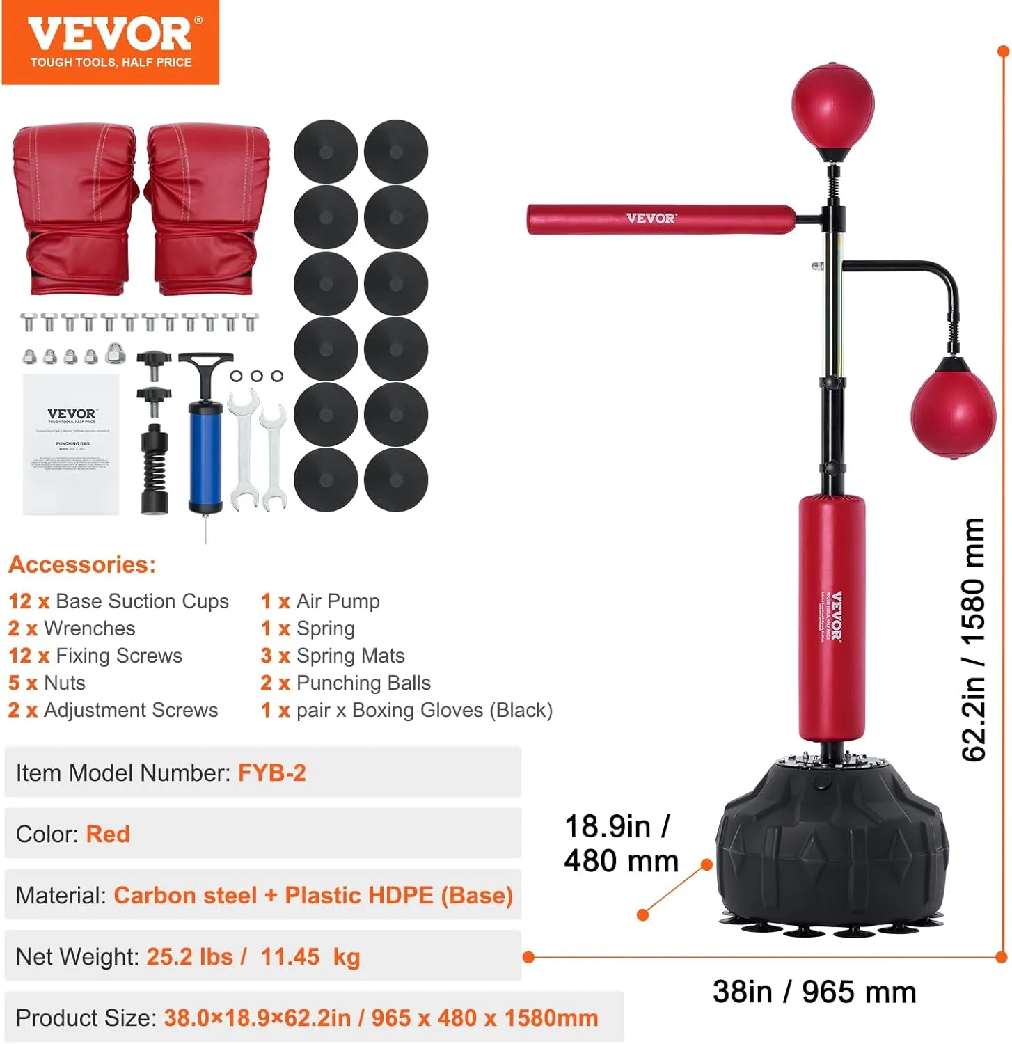 VEVOR Boxing Speed Trainer, Punching Bag with Stand, Reflex Boxing Bag for Teens & Adults, Height Adjustable Free Standing Strike Bag Set with Gloves, Workout Speed Bag for Home Gym Training