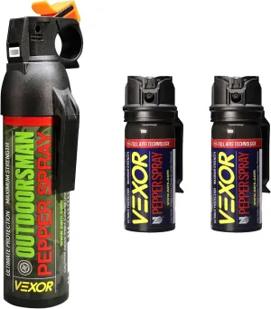 VEXOR® Pepper Spray Bundle: Outdoorsman 9.2 oz & Full Axis with Belt Clip - Maximum Strength, Long Range, Reliable & Durable for Home, Office, Camping, Hiking, and Self-Defense