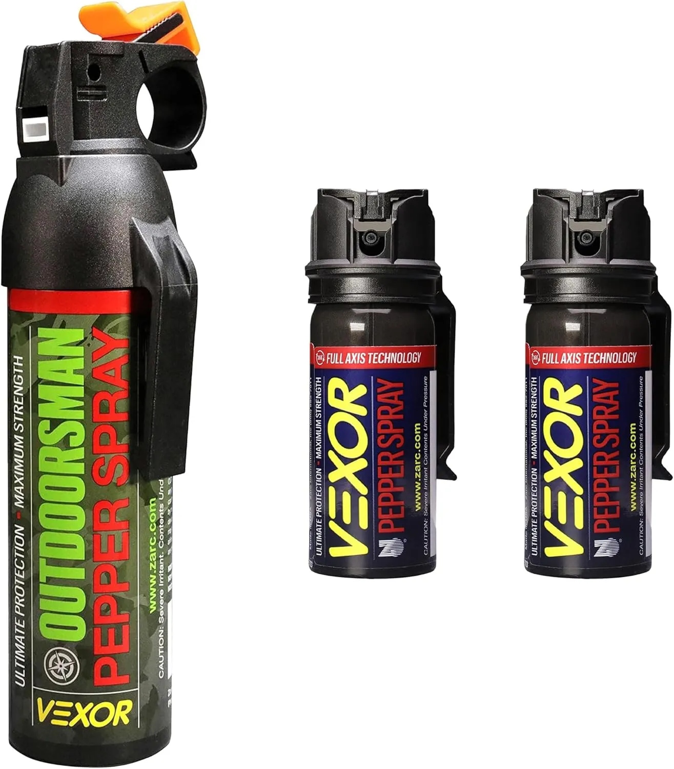 VEXOR® Pepper Spray Bundle: Outdoorsman 9.2 oz & Full Axis with Belt Clip - Maximum Strength, Long Range, Reliable & Durable for Home, Office, Camping, Hiking, and Self-Defense