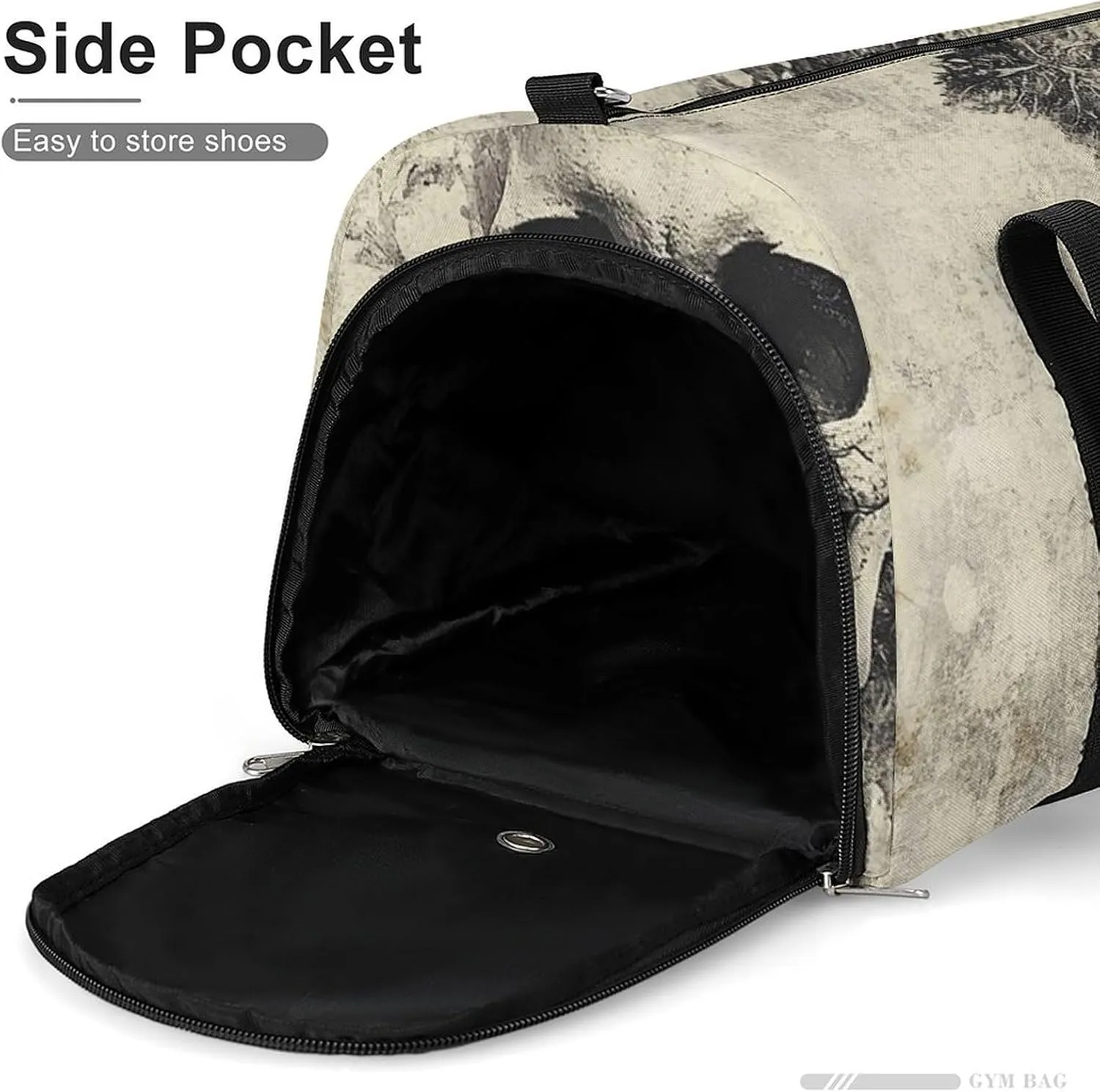 Vintage Gothic Skull Fitness Large Gym Bag for Unisex with Shoe Compartment & Wet Pocket