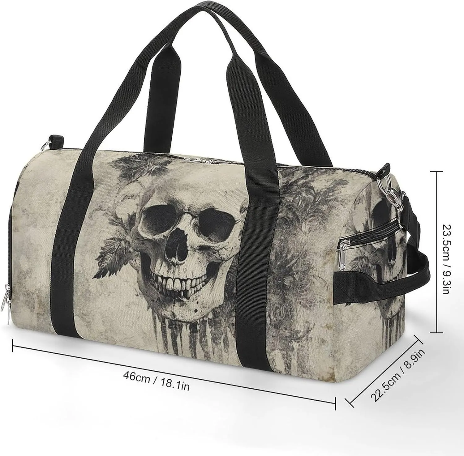 Vintage Gothic Skull Fitness Large Gym Bag for Unisex with Shoe Compartment & Wet Pocket