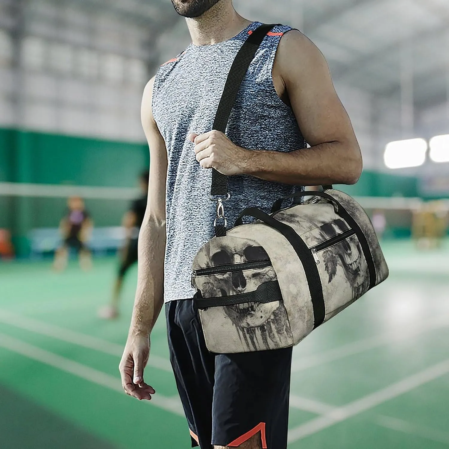 Vintage Gothic Skull Fitness Large Gym Bag for Unisex with Shoe Compartment & Wet Pocket