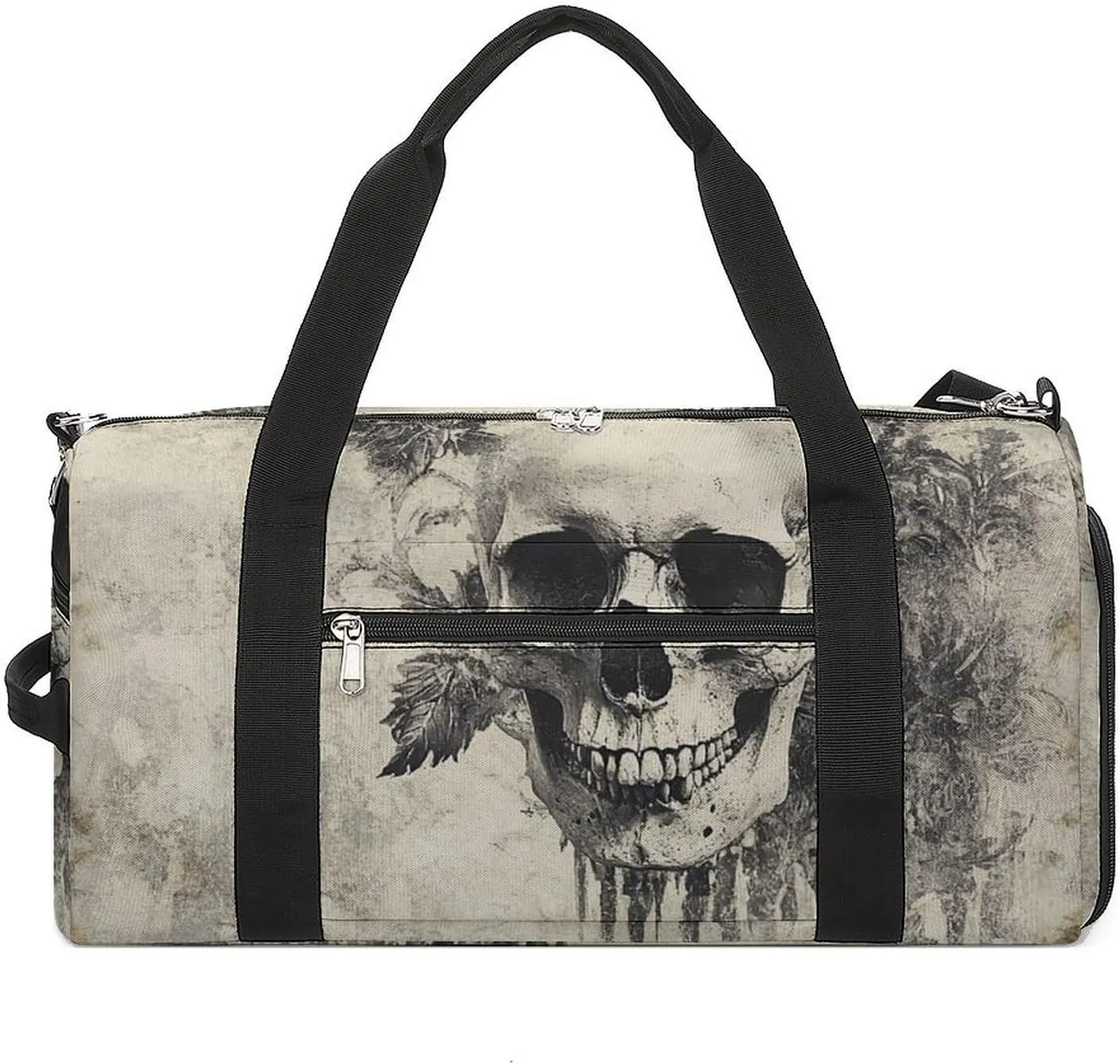 Vintage Gothic Skull Fitness Large Gym Bag for Unisex with Shoe Compartment & Wet Pocket