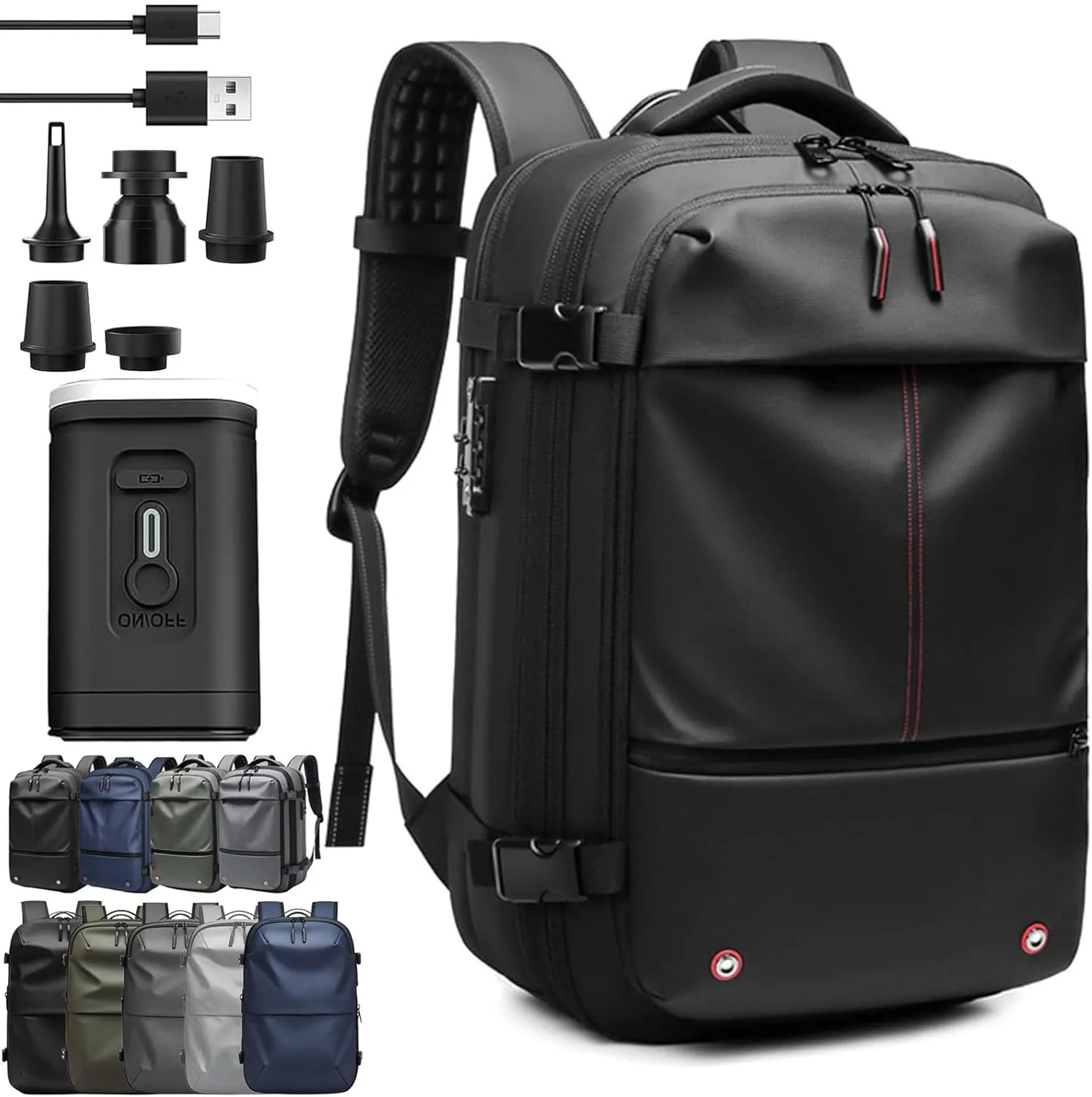 Voyagevac Backpack - 60L Large-Capacity Travel Backpacks Expandable with Compression, Vacpack Backpack with Vacuum (A Black (With Pump))