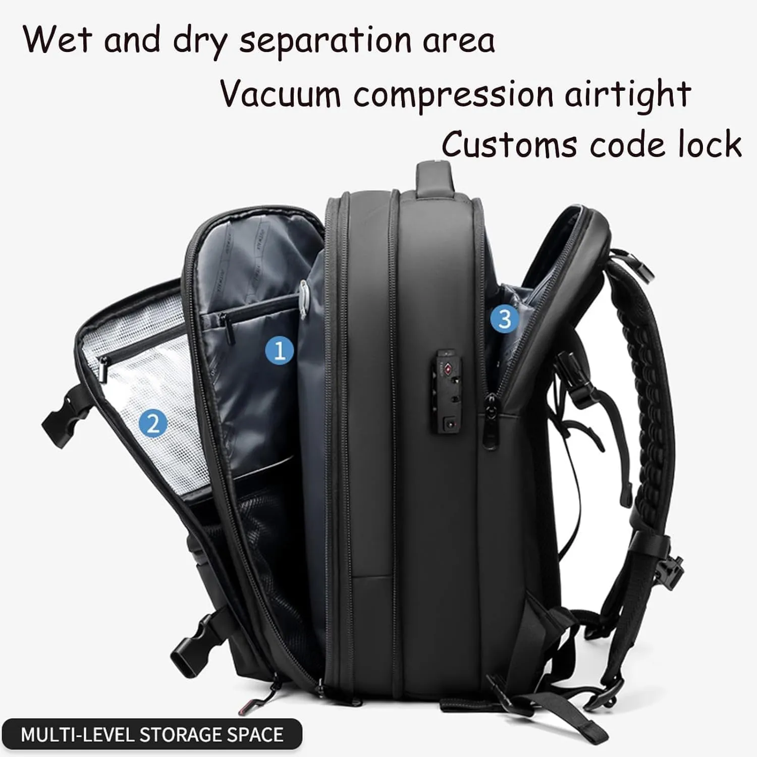 Voyagevac Backpack - 60L Large-Capacity Travel Backpacks Expandable with Compression, Vacpack Backpack with Vacuum (A Black (With Pump))