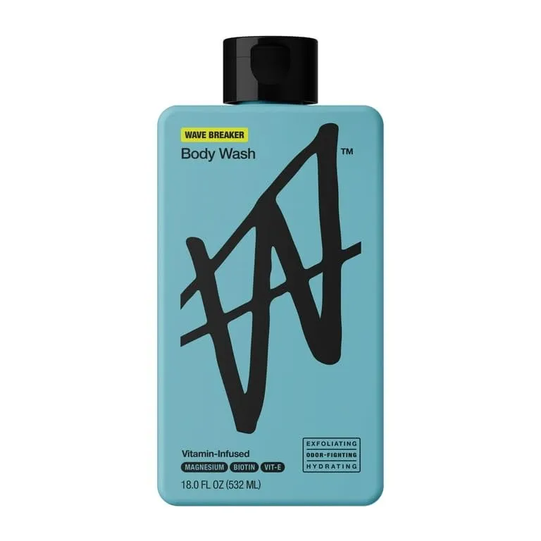 W by jake paul Wave Breaker Body Wash, Vitamin-Infused with Magnesium and Biotin, Exfoliating and Hydrating, 18 FL OZ