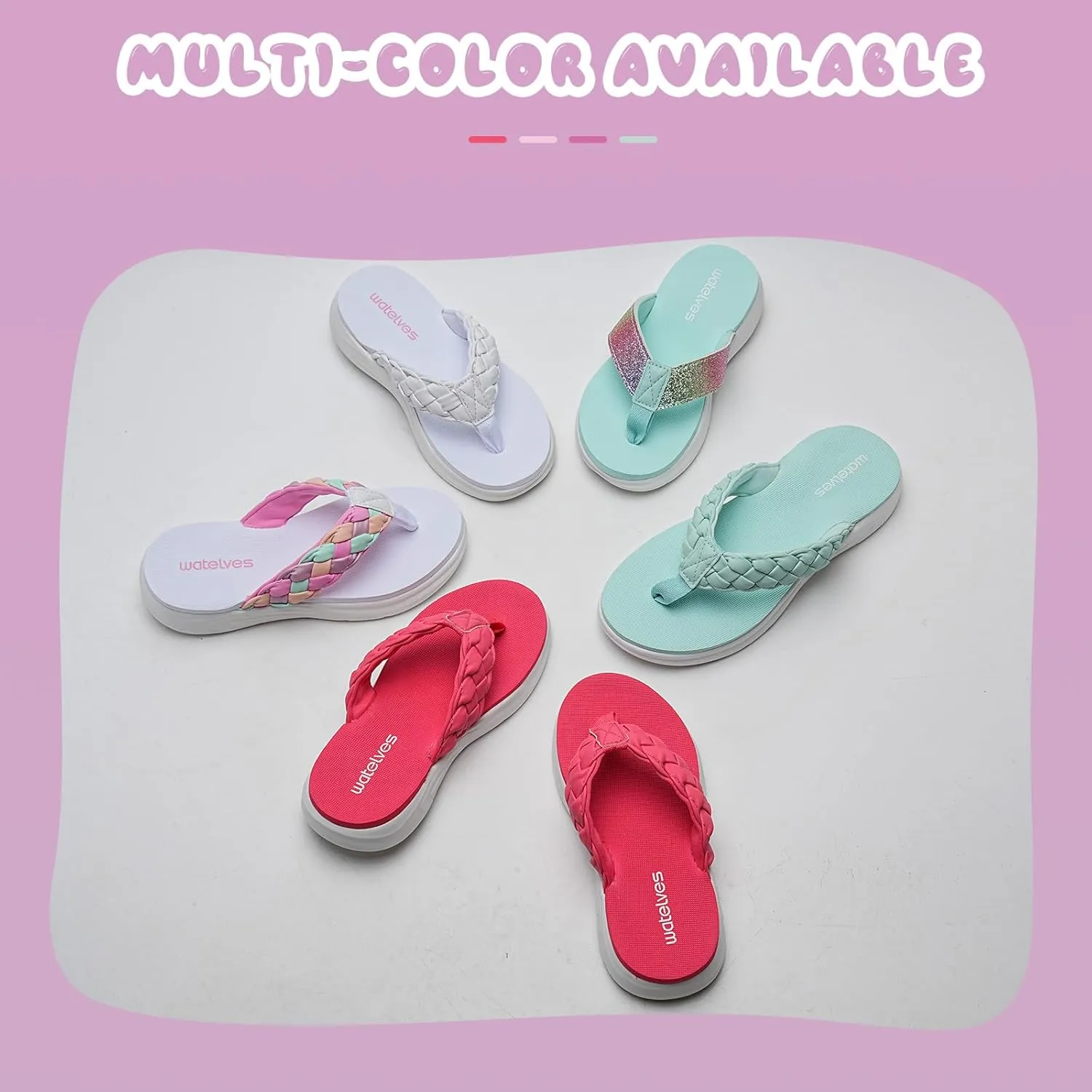 WateLves Girls Flip Flops Non-Slip Casual Thong Sandals Summer Sandal Shoes for Beach Swim Pool (Little Kid/Big Kid)